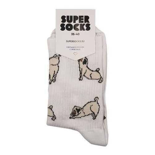 Носки унисекс Super Socks Pugs белые 40-46 в Милабель